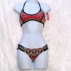 Two piece bikini - geo-metric pattern neon